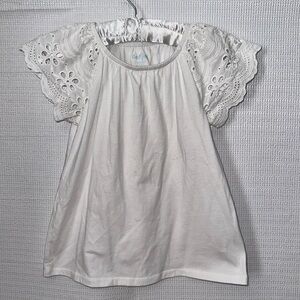 CAT & JACK Girls Blouse Flower Eyelet Sleeves White Size Small (6/6X)